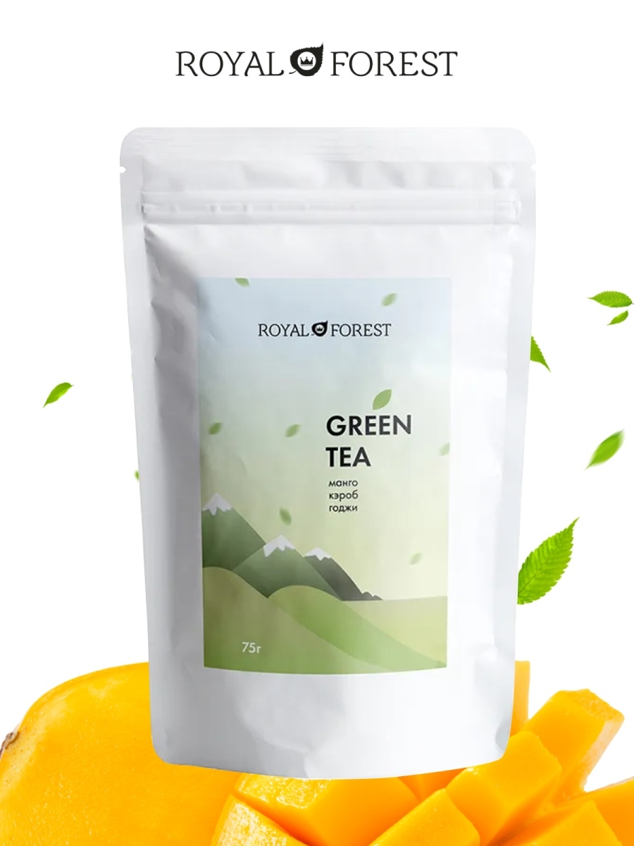 Чай зеленый с Кэробом, Манго и ягодами Годжи. ROYAL FOREST 0,075 кг.