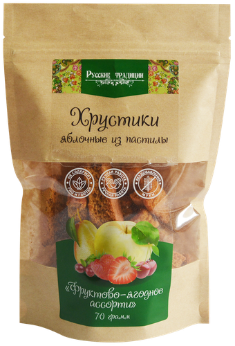 Хрустики яблочные "Фруктово-ягодное ассорти" без сахара. Русские Традиции 0,07 кг.