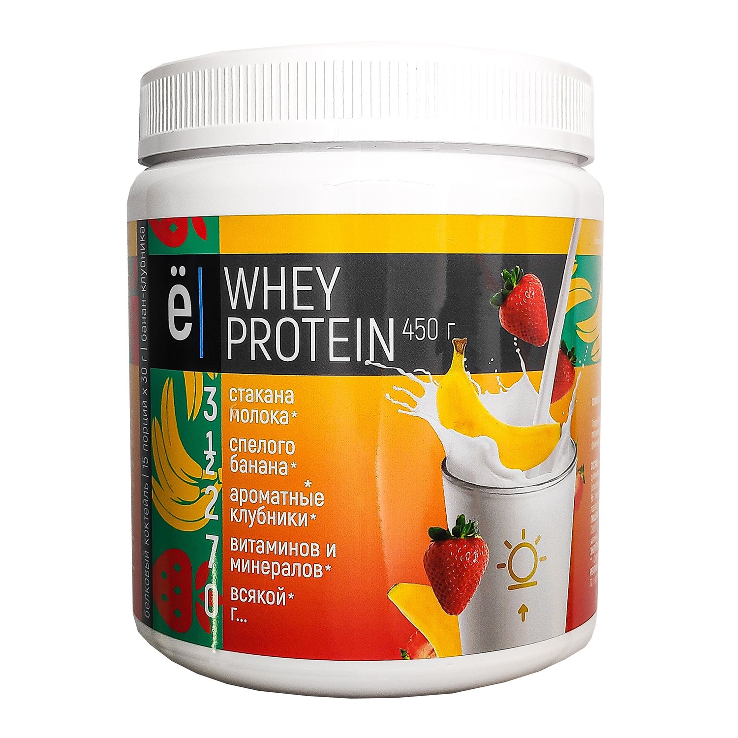 Протеин Whey Protein Клубника-банан. Ёбатон 0,45 кг.