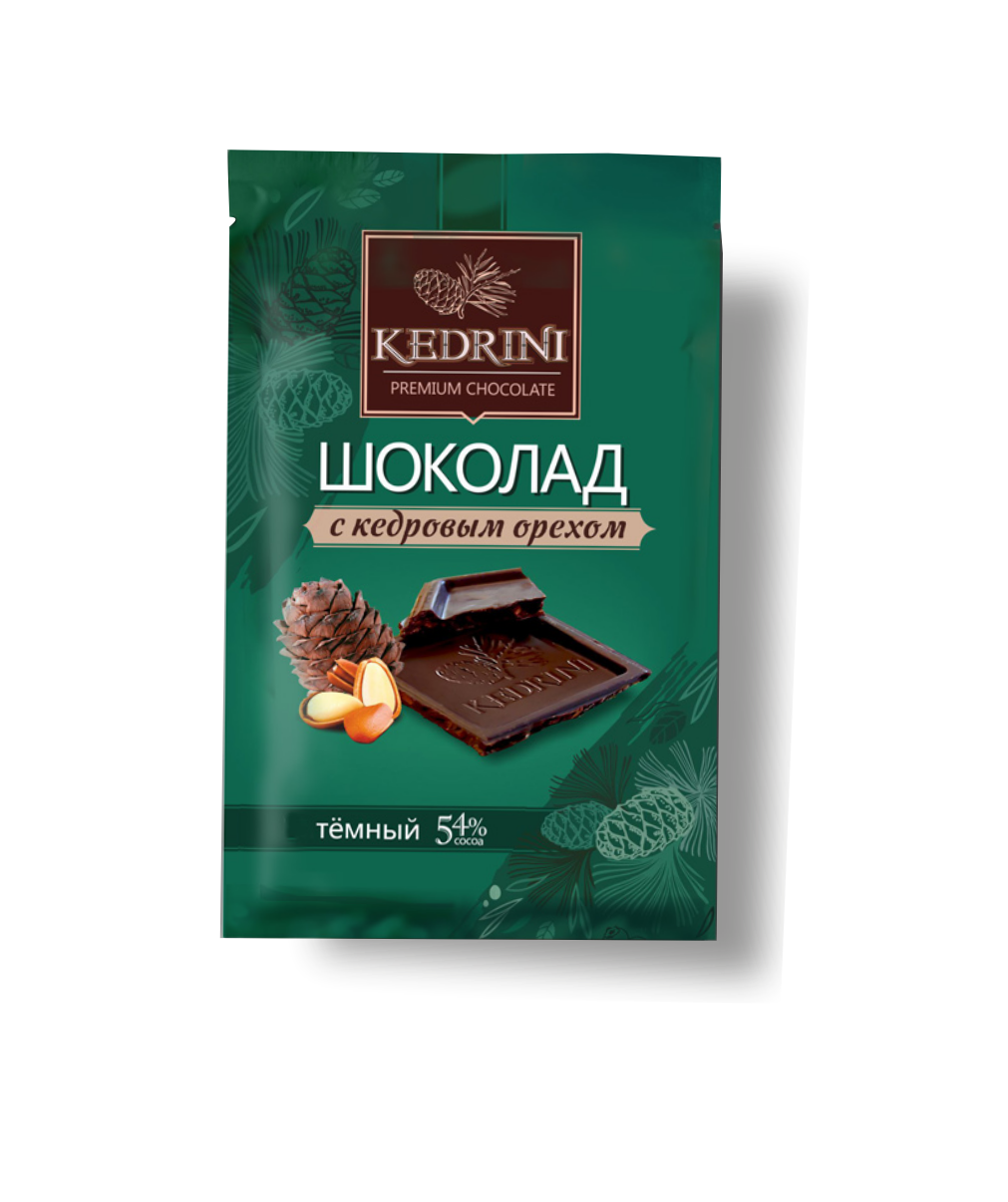 Шоколад темный с кедровым орехом. KEDRINI 0,023 кг.